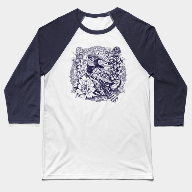 Hummingbird and Flowers Baseball T-Shirt by Deniz Digital Ink